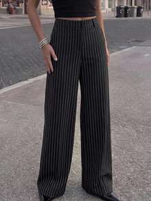 DAZY Women's Business Casual Striped Wide Leg Pants, Suitable For Commuting And Daily Wear - Black - View 5