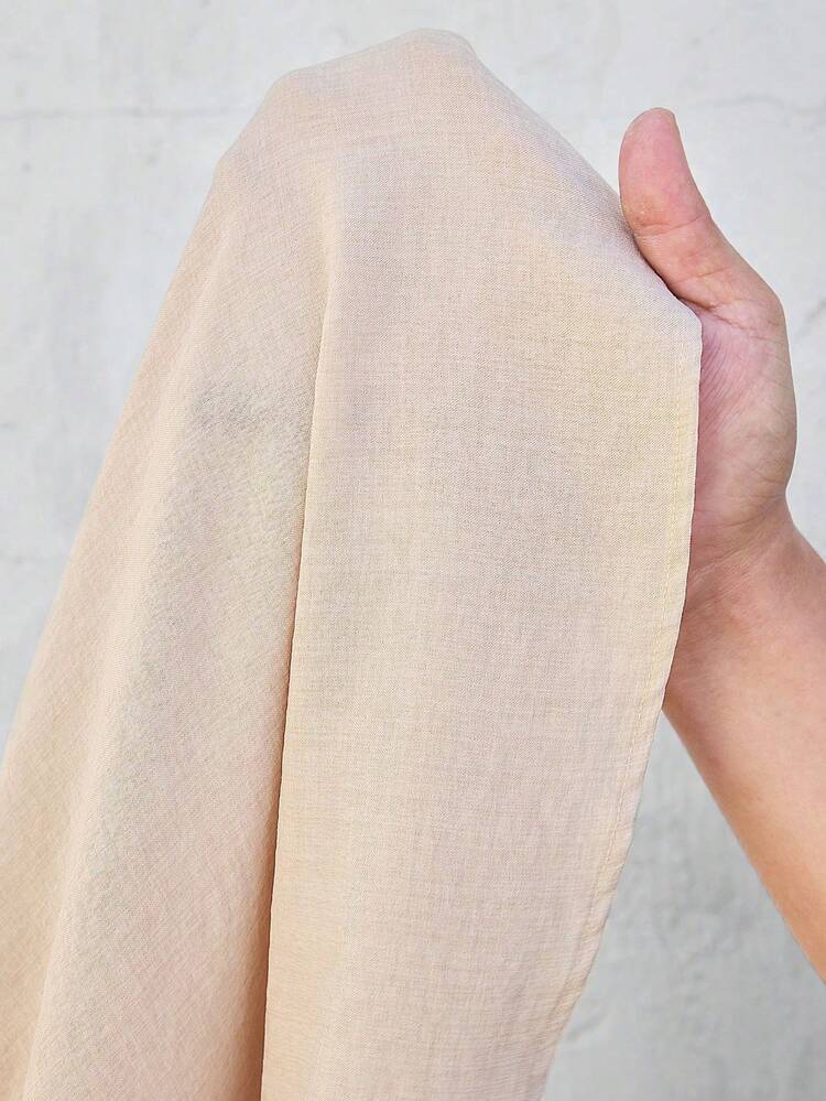 SHEIN Essnce Women's Summer Solid Color Round Neck Batwing Sleeve Loose Blouse With Ruffled Hemline,Short Sleeve Tops - Apricot - View 7