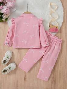 SHEIN 嬰兒休閒極簡印花牛仔套裝 - 粉色 - 查看 2