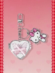HELLO KITTY AND FRIENDS | SHEIN 1 قطعة سلسلة مفاتيح مرآة على شكل فيونكة فضية Y2K بتصميم حب، قلادة حقيبة فريدة - متعدد الألوان - مشاهدة 1