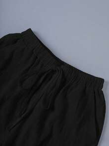GlowEve CURVE 大尺碼女款純棉休閒短褲，蕾絲飾邊，附口袋 - 黑色 - 查看 5