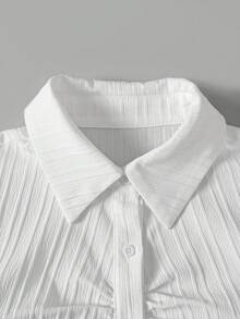SHEIN 返校季少女百搭白色襯衫，可作內搭或外穿，休閒日常時尚，適合畢業季與正式場合，白色長袖襯衫，百搭白色襯衫 - 白色 - 查看 5