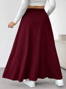 SHEIN EZwear 大尺碼休閒傳統優雅百搭純色長裙 正式派對酒紅色 秋冬款 - 酒紅色 - 查看 2
