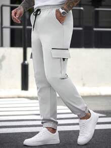 Manfinity CasualCool 男士成熟休閒淺灰色多口袋工裝束口休閒褲 - 淺灰色 - 查看 5