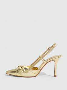 CUCCOO SZL Women's Shoes Light Gold PU Knotted Design Pointed Fashion Daily Versatile Elegant High Heels Fall Shoes - Light gold - View 4