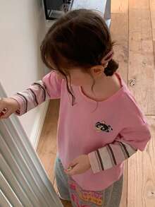 THE POWERPUFF GIRLS X DAZY Young Girl Color Block Striped Long Sleeve 2 In 1 Autumn T-Shirt - Baby Pink - View 6