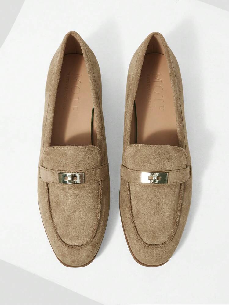 MOTF Zapatos planos de ante con decoración metálica para mujer, para Navidad y primavera - Caqui - Añade 1