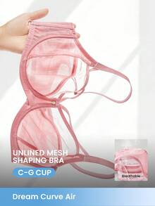 LUVLETTE Plus Dream Curve Air Unlined Full Coverage Side Support Airy Pink Sheer Mesh Basic Breezy Comfort Minimizer Bra - Pink - View 1
