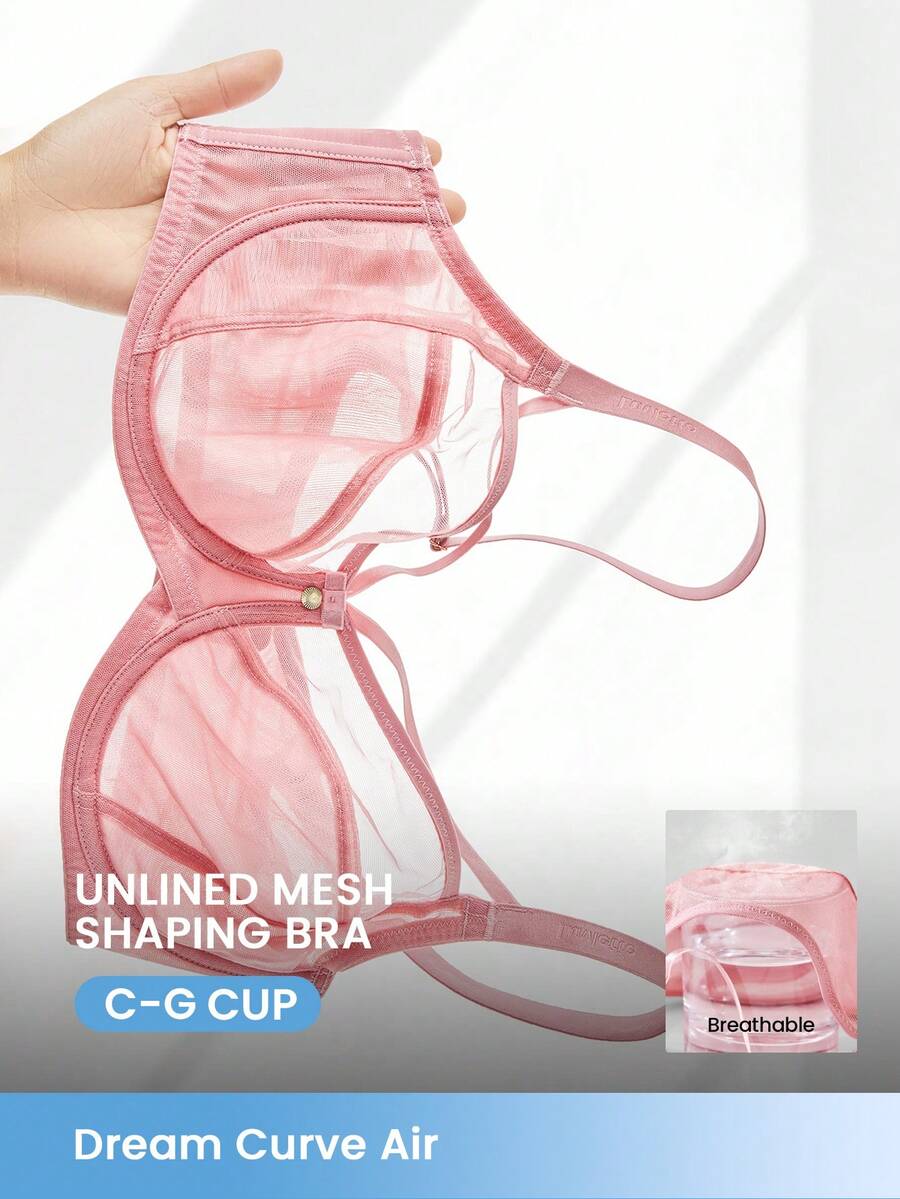 LUVLETTE Plus Dream Curve Air Unlined Full Coverage Side Support Airy Pink Sheer Mesh Basic Breezy Comfort Minimizer Bra - Pink - View 1