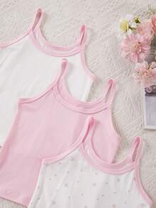 SHEIN 女童休閒百搭細肩帶背心上衣，適合日常穿著，嬰兒粉色，冬季款 - 彩色 - 查看 4