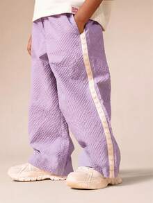 SUMWON Girls Oversized Fresh Bakery Graphic Back Print T-Shirt And Wide Leg Textured Lavender Pant Co-Ord Set - Lilac Purple - View 5