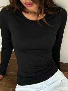 Dazy Tall Women's Crew Neck Thermal Lined Long Sleeve Base Layer T-Shirt Vacation - Black - View 6