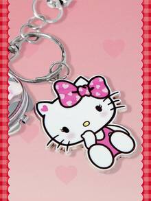 HELLO KITTY AND FRIENDS | SHEIN 1 قطعة سلسلة مفاتيح مرآة على شكل فيونكة فضية Y2K بتصميم حب، قلادة حقيبة فريدة - متعدد الألوان - مشاهدة 4
