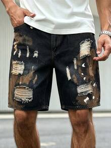 Manfinity LEGND Unisex Streetwear Distressed Paint Splatter Denim Shorts - Multicolor - View 6