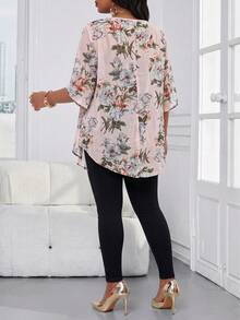 SHEIN Lady 大尺碼優雅通勤晚宴正式休閒粉色夏季襯衫 - 粉色 - 查看 2