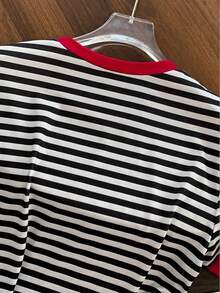 SHEIN Plus Size Summer Casual Striped T-Shirt And Pants 2 Pieces Set Brunch Sports White Red - Multicolor - View 4
