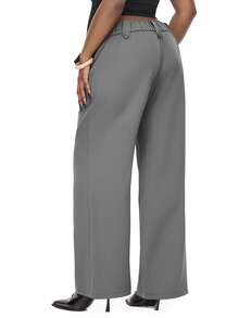 SHEIN EZwear Plus Size Stylish Office/Commute Bell Bottom Grey Pants,Fall Clothes For Women - Grey - View 7