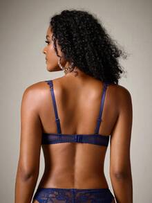 DreamPoppy 1pc Lace Floral Comfortable Padded Underwire Bra, Sexy Lift-Up Lingerie - Blue - View 2