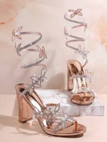SHUZIA Women's Rose Gold Butterfly Decorated High Heel Sandals For Wedding Party Summer Shoes Spring Shoes Spring Break Easter Prom Heels Summer Shoes - Rose Gold - View 7
