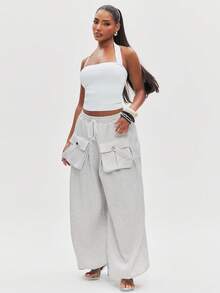 NYA SZN Pant Sweatpant Cargo Pocket Jogger Drawstring Flap Pocket Casual Travel Athleisure Everyday Fall Winter - Grey - View 4