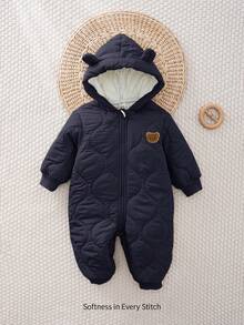 Cozy Pixies Baby Boy Cartoon Pattern Hooded Zip-Up Casual Versatile Winter Jumpsuit - Navy Blue - View 1