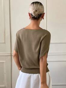 Livesso Tall Women's Cowl Neck Short Sleeve Casual Knit Top Fall - Khaki - View 6
