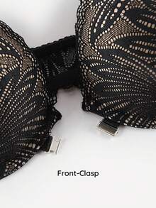 Bralution 1pc Sexy Lace Padded Front Closure Underwire Push Up Bra - Black - View 9