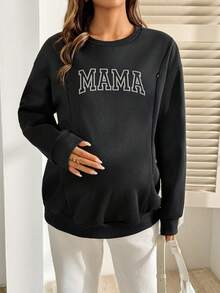 SHEIN Maternity Letter Print Nursing Casual Everyday Top Fall - Black - View 4
