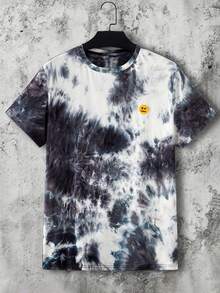 Mainfolk Men Tie Dye Cartoon Face Print Short Sleeve Tee, For Going Out, For Friends, Vacation, Father's Day Gifts, Football - Multicolor - View 1