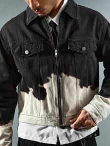 ROMWE MEN Men's Loose Cow Print Denim Jacket - Multicolor - View 2