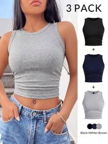 SHEIN EZwear 多色針織女款修身背心 - 彩色 - 查看 6