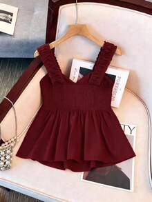 Franclia Tank Top Longgar Wanita dengan Tali Pengikat di Pinggang dan Tali Bahu Lebar - Burgundy - View 2