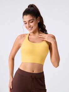 Loungeista Women's Seamless Wire-Free Sports Bra With Wide Strap, Comfortable And Breathable - Yellow - View 6