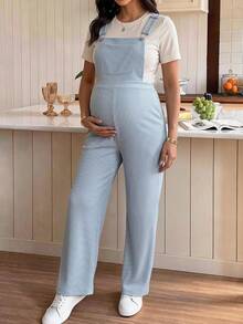 SHEIN Maternity Striped Pocket Design Casual Overalls Fall - Blue - View 2