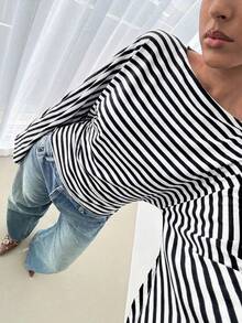 Siren Gaze Women's Striped Casual Versatile Long Sleeve T-Shirt For Daily Wear - Black and White - View 7