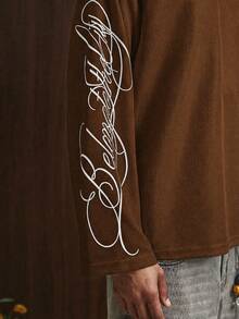 TOKVUE Men's Young Casual Vintage Font Print Long Sleeve Brown T-Shirt - Brown - View 7