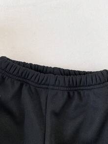 SHEIN Playful Pals 新生兒男嬰女嬰運動衫慢跑褲套裝，可愛黑白黑熊貼布繡，抓絨長袖圓領加厚冬季羅紋款 - 黑與白 - 查看 10