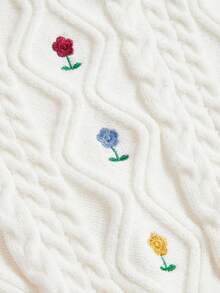 ROMWE Kawaii Autumn/Winter Christmas Off-Shoulder Embroidered Cable Knit Sweet White Women's Warm Sweater - Apricot - View 4