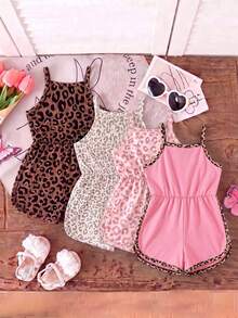 1 Random Piece, Girls' Summer Jumpsuit Vacation Pink And Brown Cute Casual - Multicolor - View 2