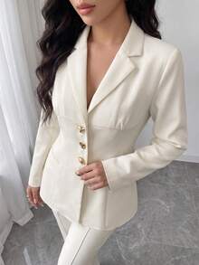 Modelyn Casual Fashion Versatile Commuting Minimalist Long Sleeve Women Blazer In Fall/Winter - Apricot - View 7