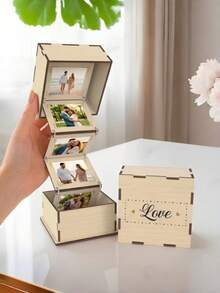 Wooden Foldable Multi Photo Frame Hinged Chain Design Desktop Tabletop Picture Display Stand Multi-Slots Family Memory Photo Holder Rustic Wood Frame Home Bedroom Decor Anniversary Gift - multicolor - View 7