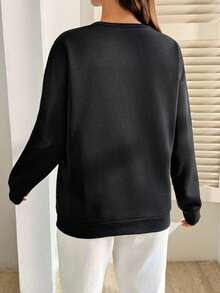 SHEIN Maternity Letter Print Nursing Casual Everyday Top Fall - Black - View 6
