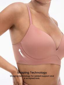 LUVLETTE Dream Curve Support+ Wireless Earth Tone Push Up T-Shirt Basic SizeFreedom Bra Comfortable Must-Haves - Redwood - View 3