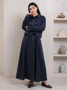 Veilorie Women's Shirt Dress Arabic Costume Set - Dark Wash - View 7