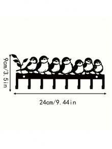 1Pc Metal Key Hook With Cute Bird Pattern, Wall Mounted Powder Coated Rustproof Key Holder Rack, Artistic Decorative Entryway Hallway Organizer, Space Saving Hook Rack For Hats Keys Small Items, Easy Install Home Decor Accessories - Black - View 3