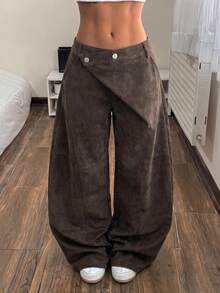 StreetHx Celana Jeans Denim Kasual Serbaguna untuk Pemakaian Sehari-hari dengan Kancing untuk Wanita - Rust Brown - View 6