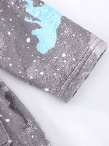 SHEIN 小男孩秋冬恐龍印花長袖連帽雙面法蘭絨居家睡袍 - 彩色 - 查看 4
