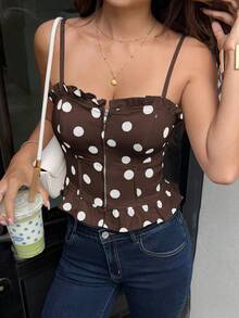 Rivivi Casual Polka Dot Denim Top For Women - Brown - View 3