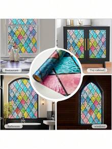 1ROLL 3D RAINBOW COLORFUL GRID STATIC CLING PRIVACY WINDOW FILM GLASS DOOR STICKER SUN BLOCKING HEAT INSULATION HOME OFFICE BATHROOM LIVING ROOM DECOR BIRTHDAY GRADUATION GIFT - Multicolor - View 9