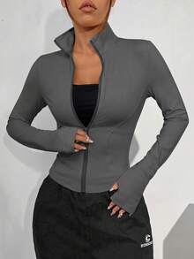 SHEIN EZwear 女款黑色針織防紫外線外套，適合秋冬穿著 - 灰色 - 查看 3